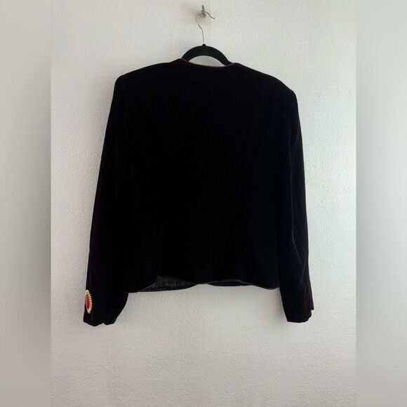 Vintage black velvet Multicolor Jewels Embellished Button Closure Cropped Jacket - Picture 8 of 9